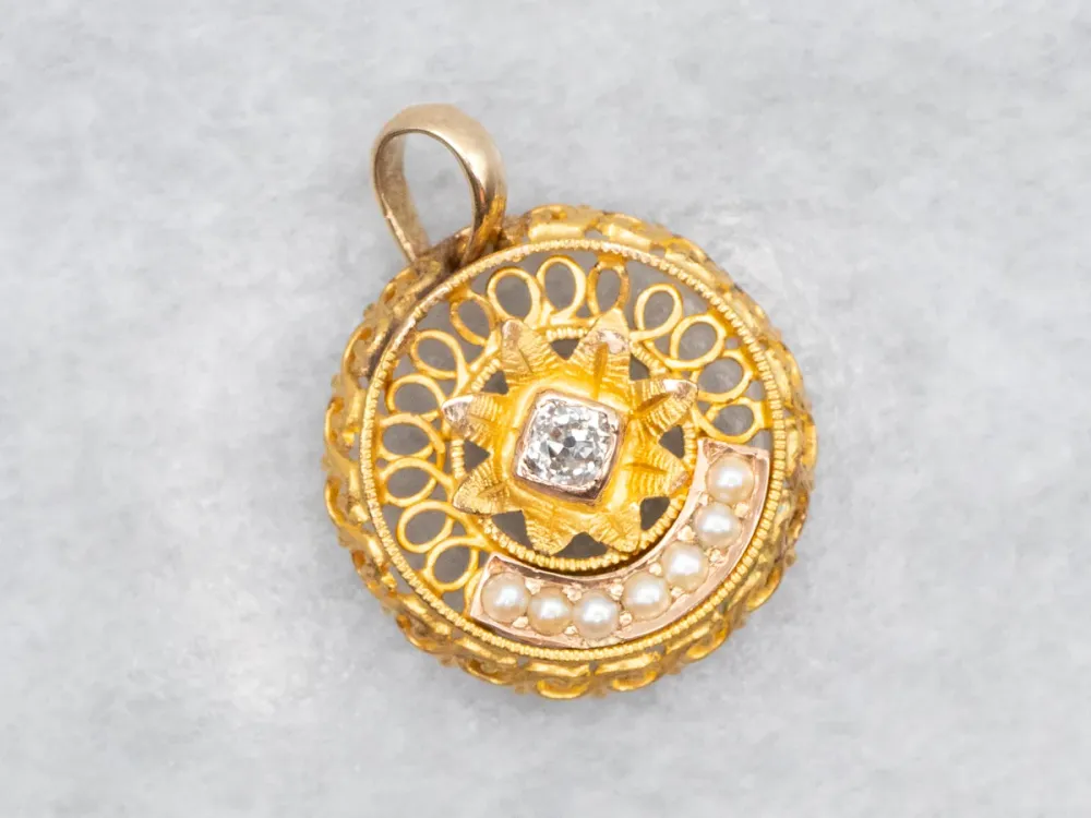Geurwerende Old Mine Cut Diamond and Seed Pearl Pendant