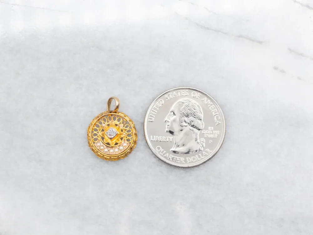 Geurwerende Old Mine Cut Diamond and Seed Pearl Pendant