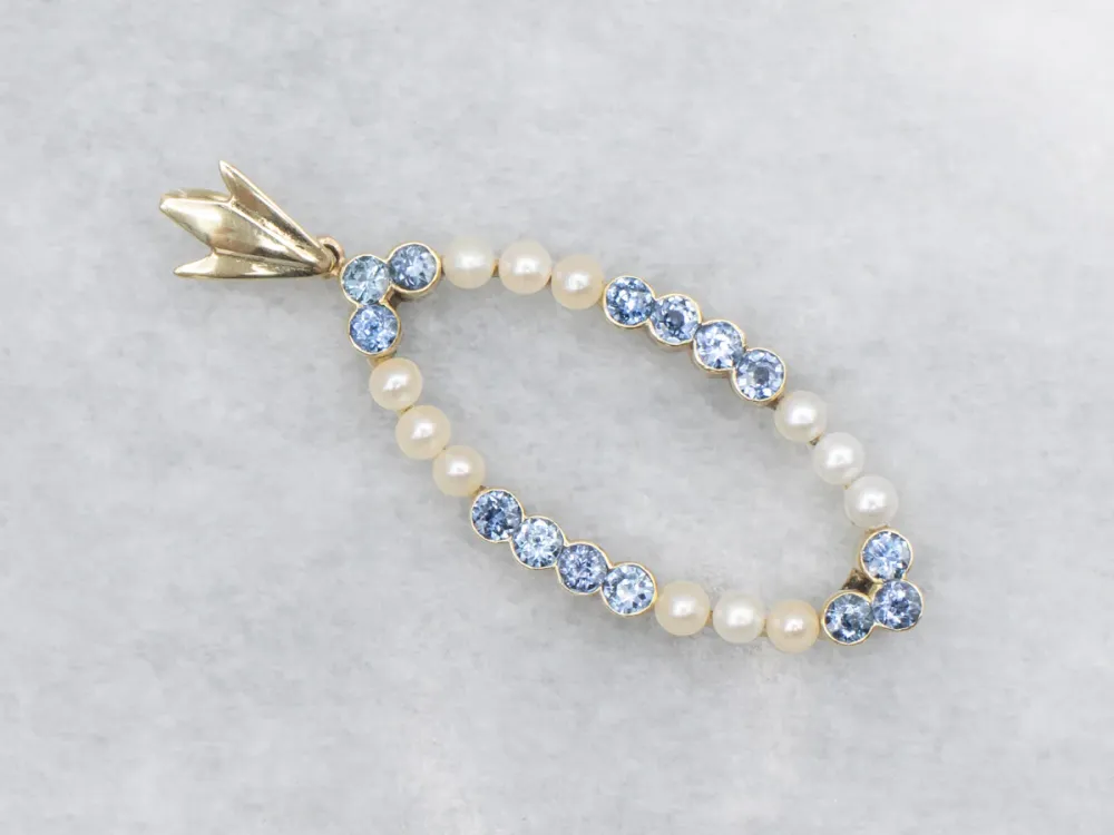 Sapphire and Seed Pearl Goud Pendant met UV-Bescherming