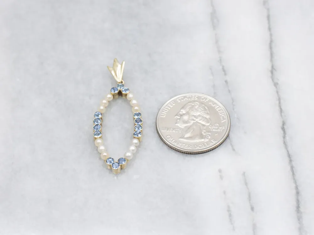 Sapphire and Seed Pearl Goud Pendant met UV-Bescherming