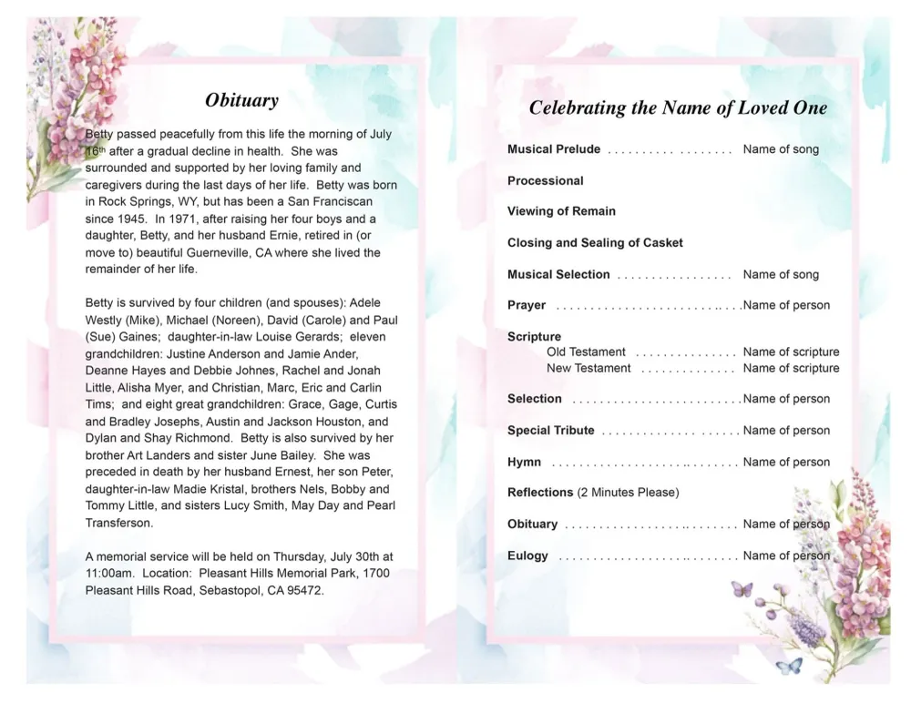 Spring Garden Funeral Program Template voor Wespen en Bijen