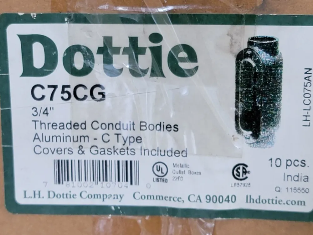 0.75 . Threaded Conduit Bodies w/cover & Gaskets C75CG (Box 10)
