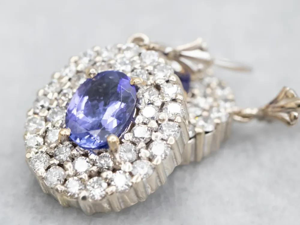 Korrel Luxe Tanzanite and Diamond Halo Drop Earrings