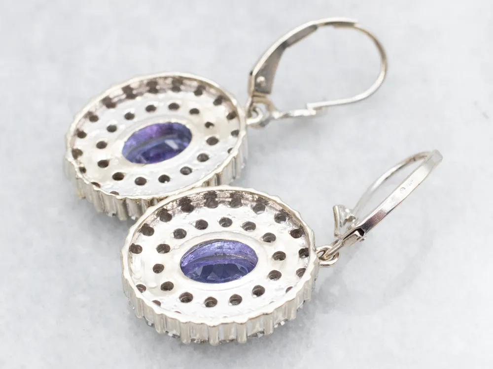 Korrel Luxe Tanzanite and Diamond Halo Drop Earrings