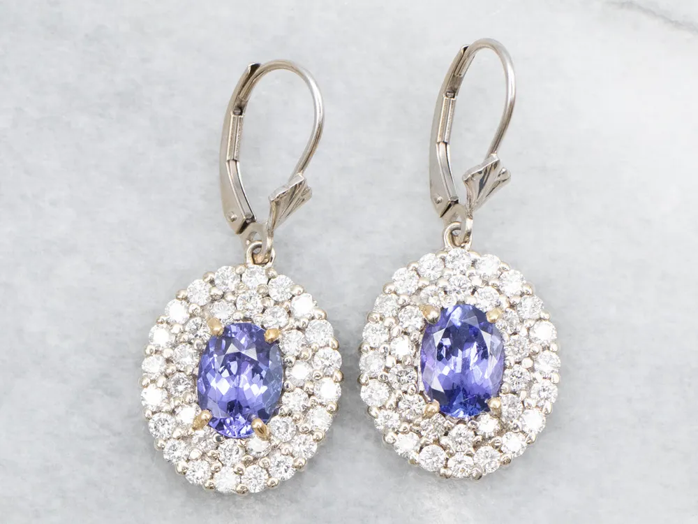 Korrel Luxe Tanzanite and Diamond Halo Drop Earrings