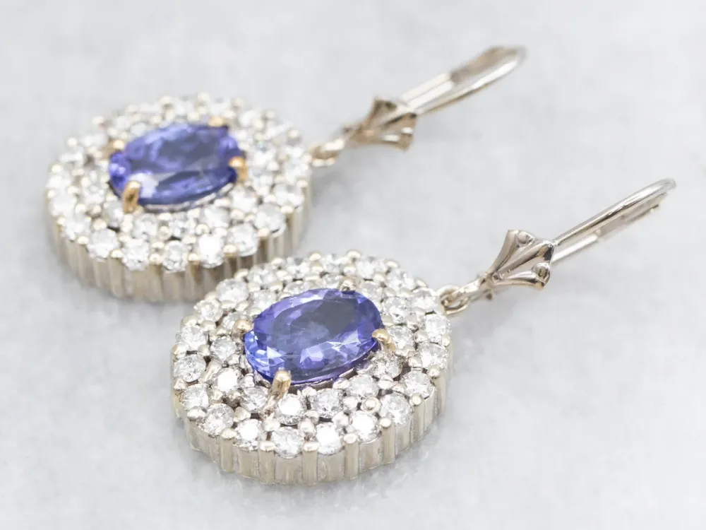 Korrel Luxe Tanzanite and Diamond Halo Drop Earrings