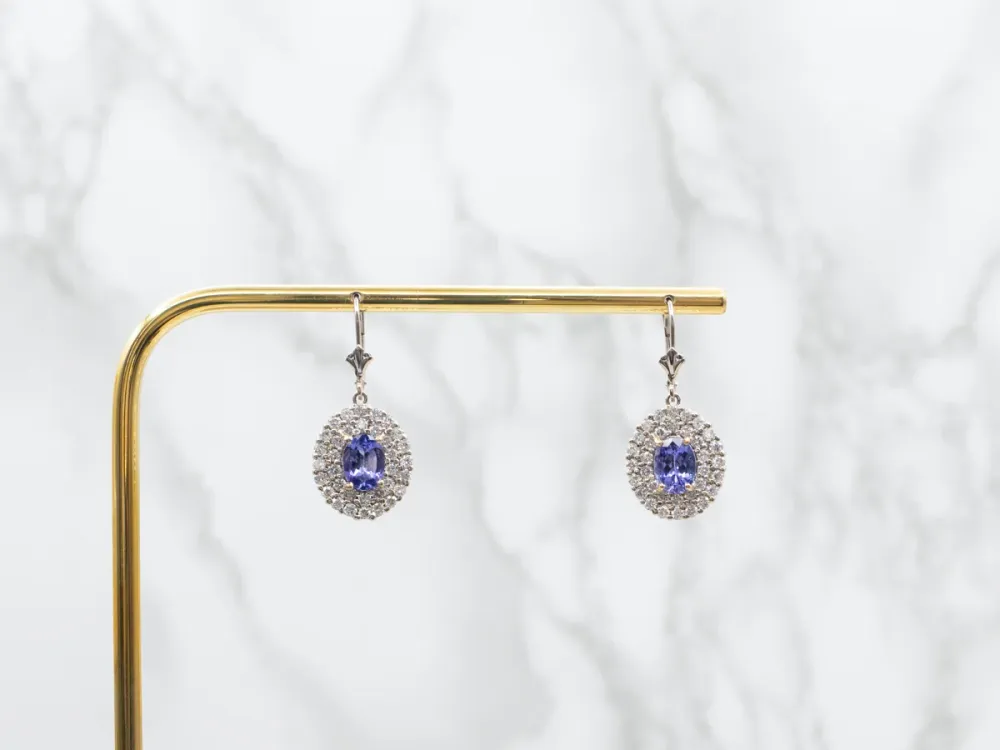 Korrel Luxe Tanzanite and Diamond Halo Drop Earrings