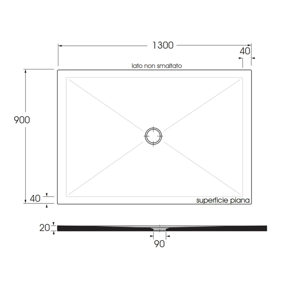 Rectangular aardewerk shower tray SoloDue model 130x90 cm glossy black