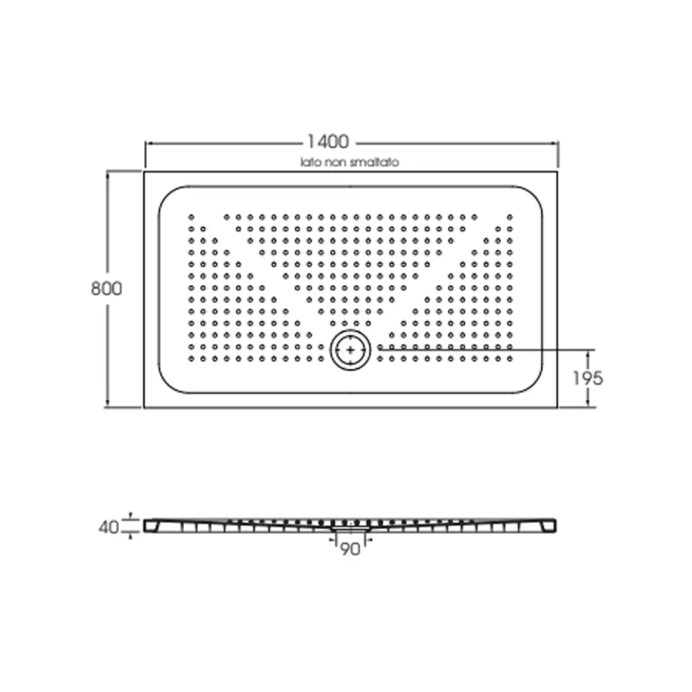Rectangular ceramic shower tray model Punto 80x140 cm - Glossy parelmoer voor Sneeuw en IJs