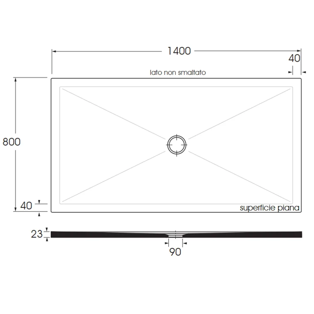 Rectangular ceramic shower tray SoloDue 140x80 cm glossy zwart