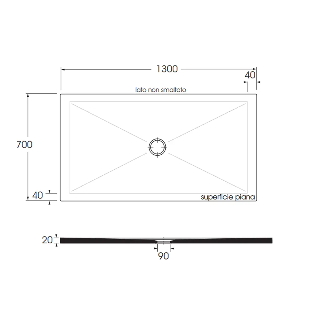 Rectangular ceramic shower tray SoloDue model 130x70 cm hoogglans black