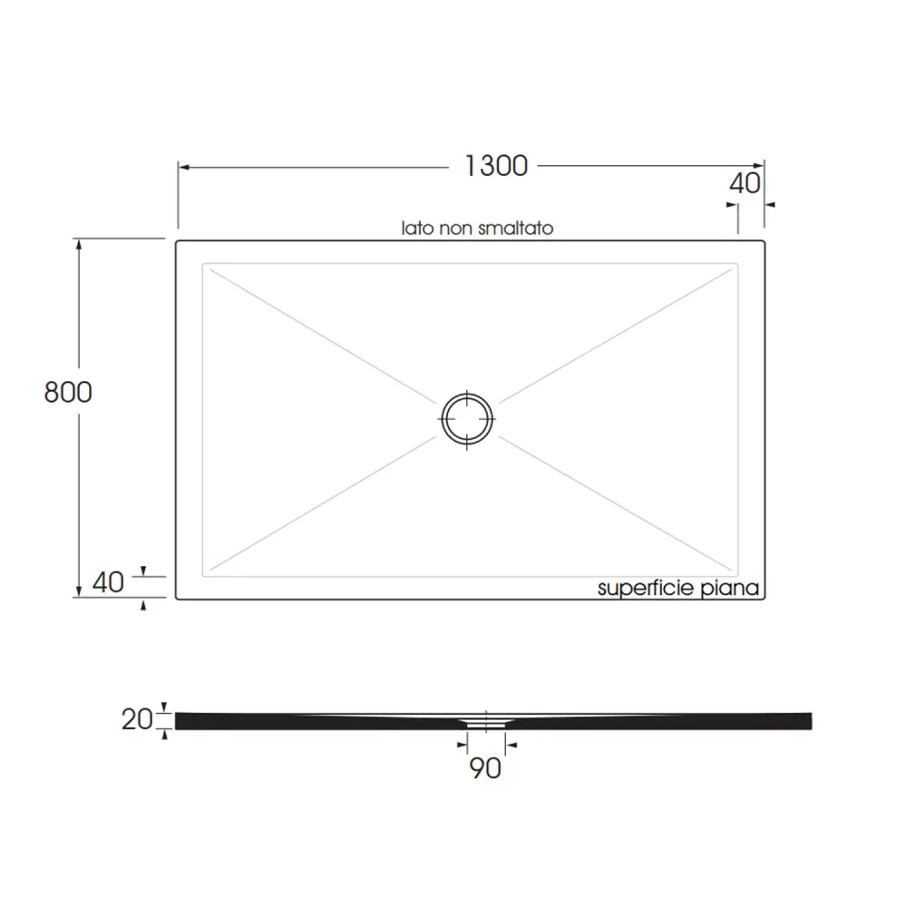 Rectangular ceramic shower tray SoloDue model 130x80 cm glansrijk black
