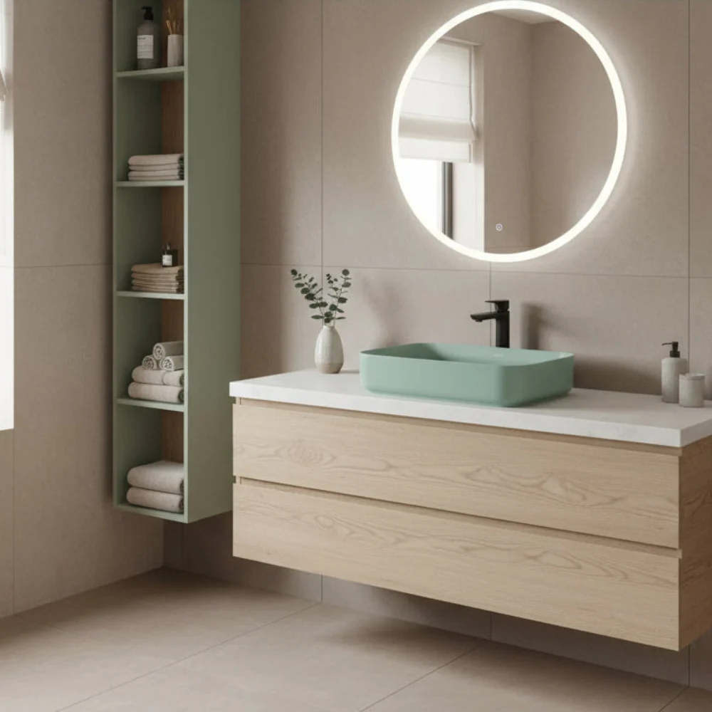 Rectangular countertop sink without hole BathCore Infinity series 50x36 Mint Doffe color