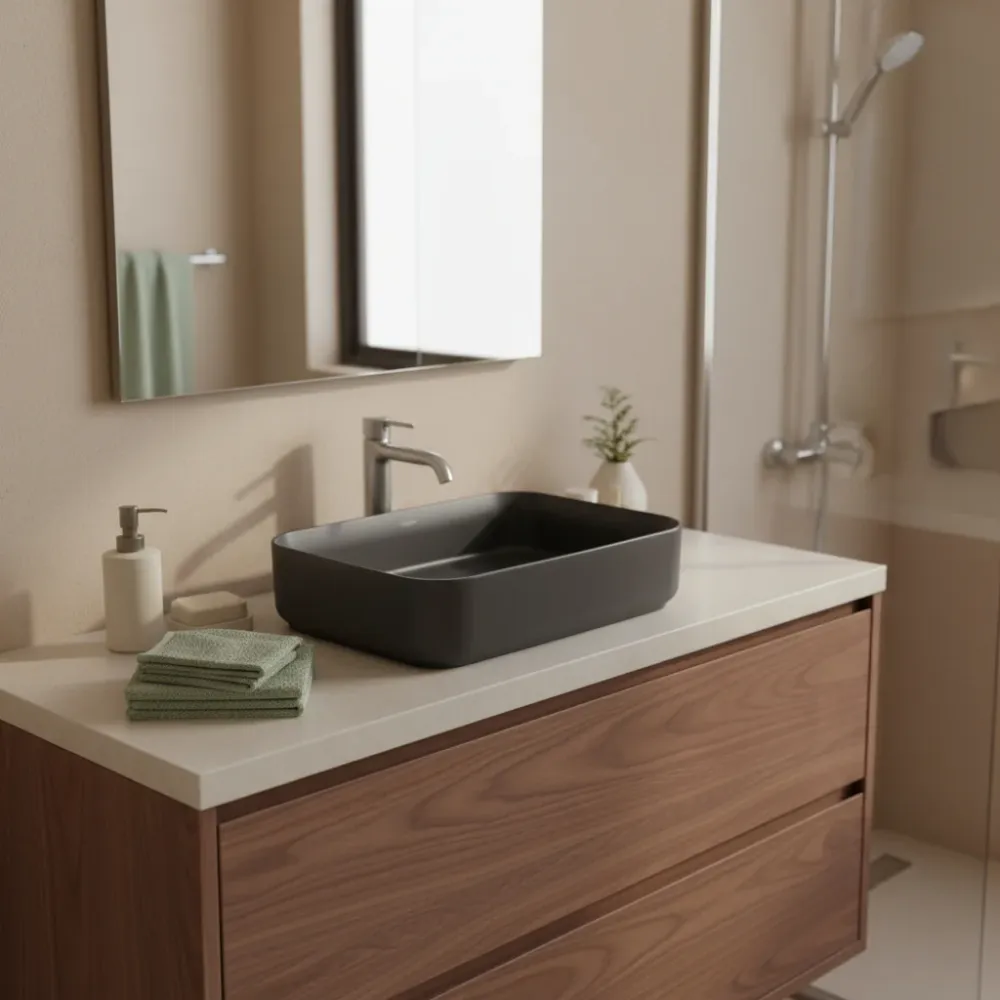 Rectangular countertop sink without hole BathCore Infinity series 50x36 color Gedempt Anthracite