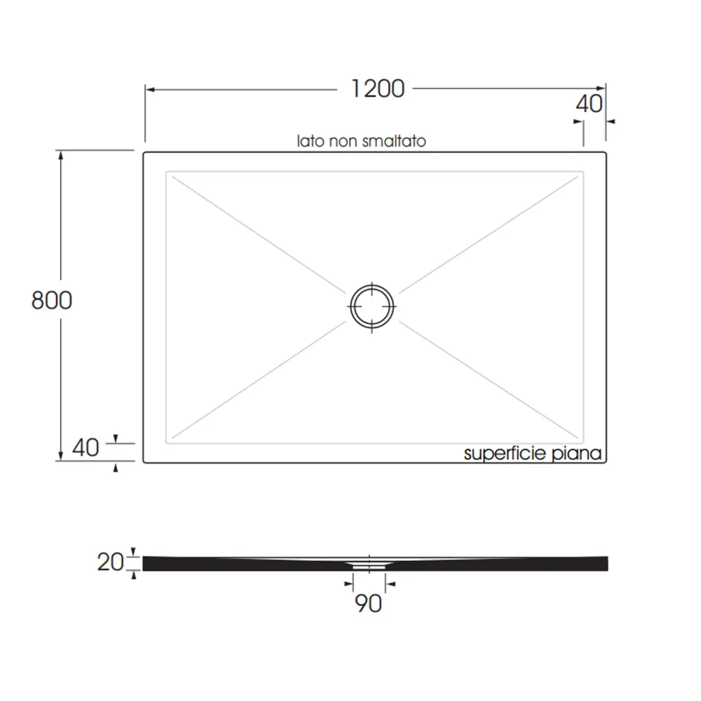 Rectangular porselein shower tray SoloDue 120x80 cm glossy black