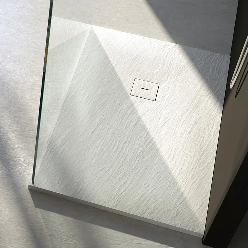 Shower tray slate effect 90x90 mineral Marmo Rocky Special matching drain - Parelmoer met Anti-Corrosie Laag
