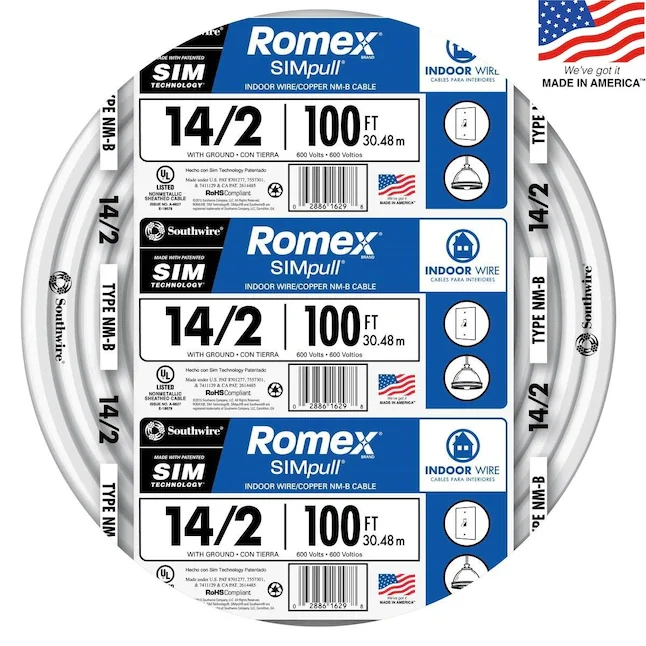 Southwire Romex SIMpull 100-ft 14 / 2 Effen Indoor Non-Metallic Wire