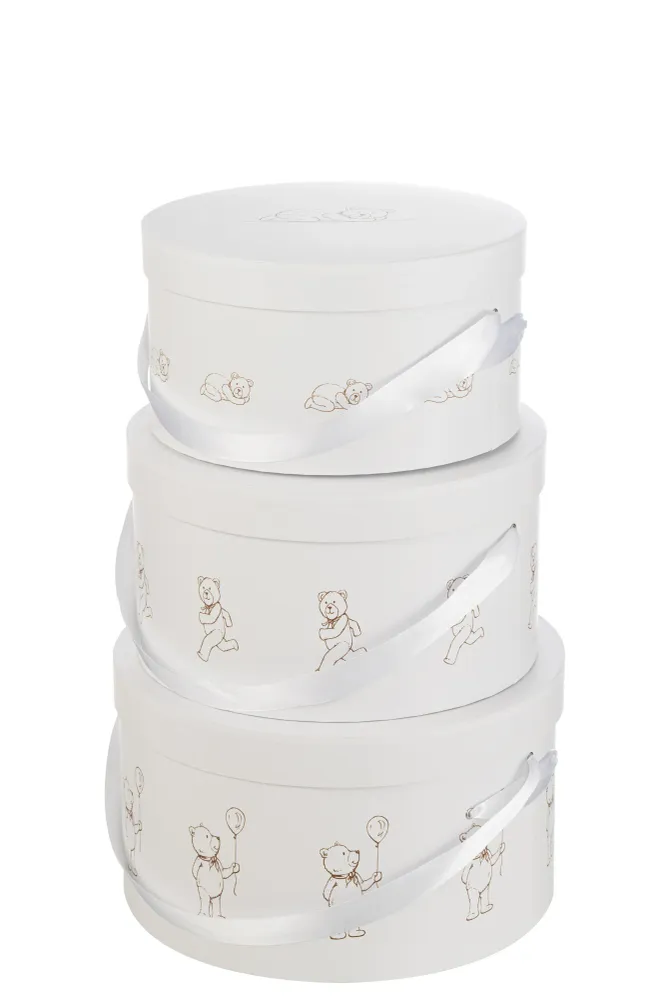 J-Line doos Beer Rond - karton/riet - wit - set van 3