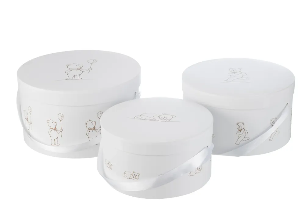 J-Line doos Beer Rond - karton/riet - wit - set van 3