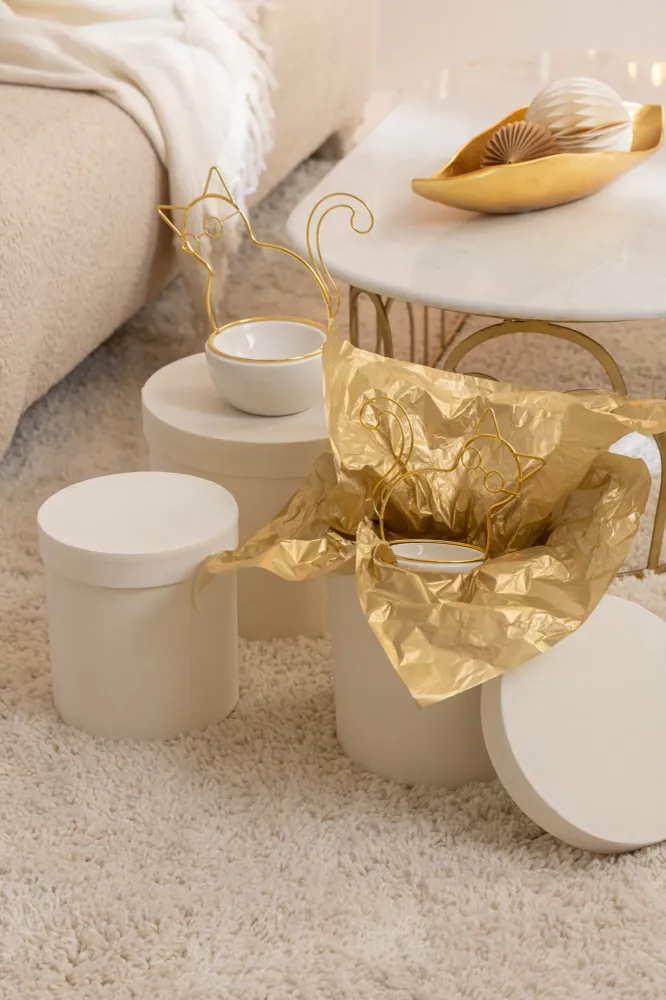 J-Line doos Rond - fluweel/papier - wit - 3 stuks