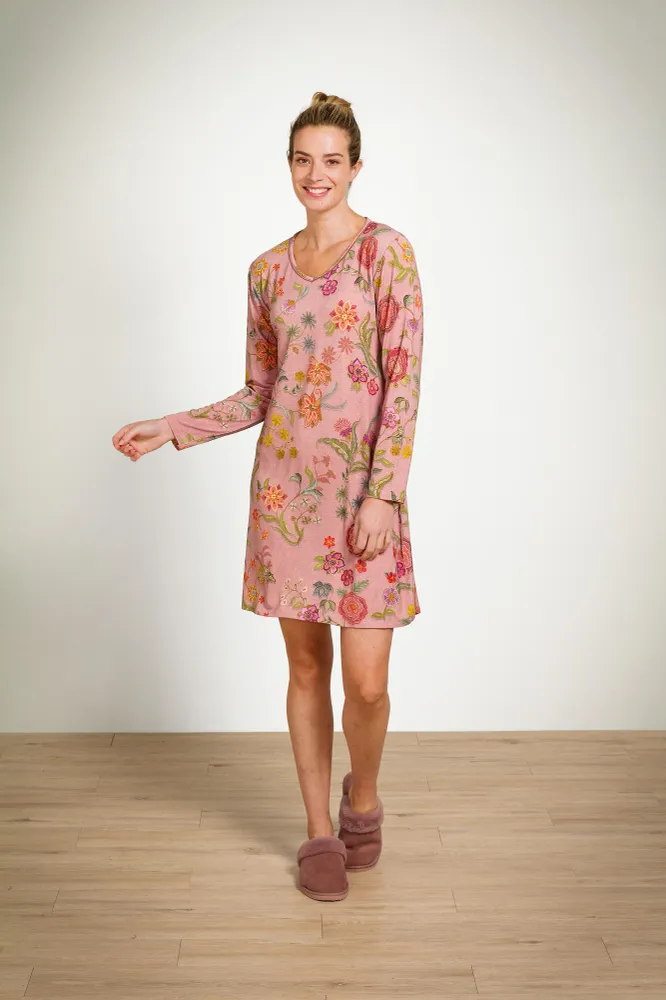 Pip Studio - Dana Nachthemd Lange Mouw Dames - Coco Flower - Koraal - M