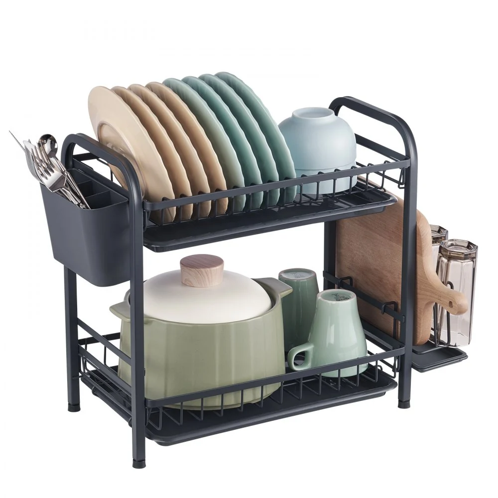 VEVOR afdruiprek servies 545 x 250 x 396 mm, 2-laags afdruiprek roestvrij staal, afdruiprek, afdruiprek met keukengereihou...