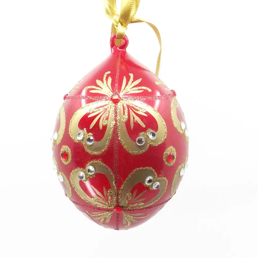 Fabergé Eierdecoratie rood glas met puur gouden decoratie en strass-steentjes /557233