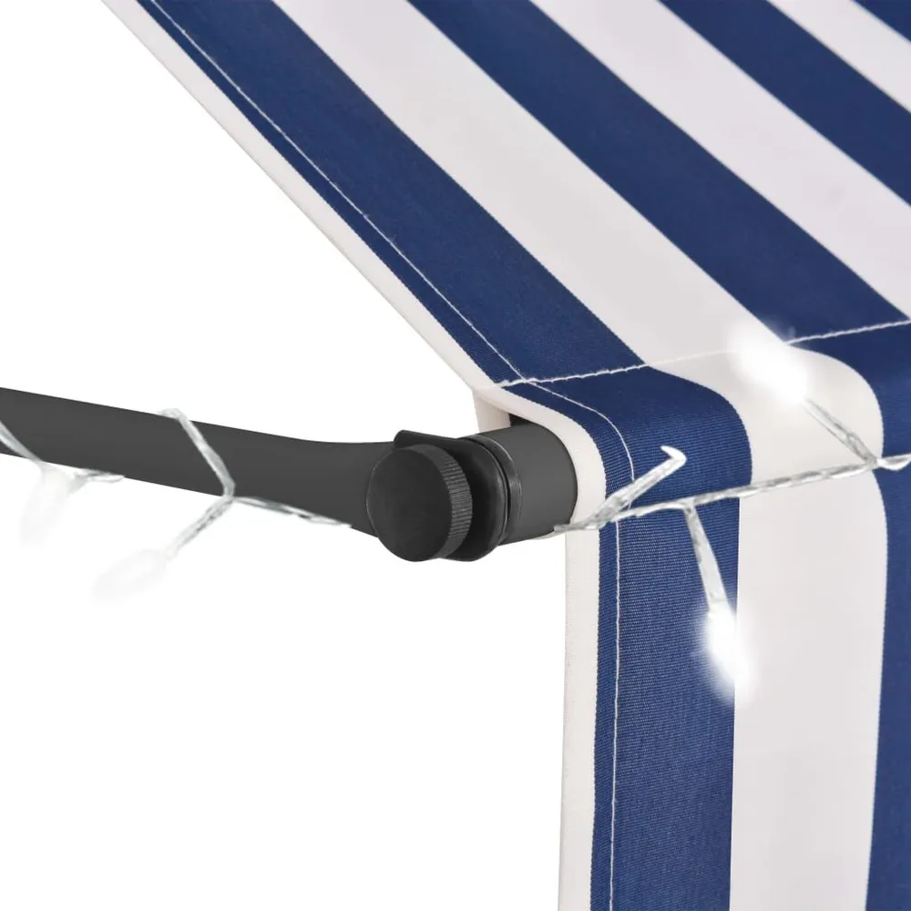 Luifel handmatig uitschuifbaar met LED 150 cm blauw en wit