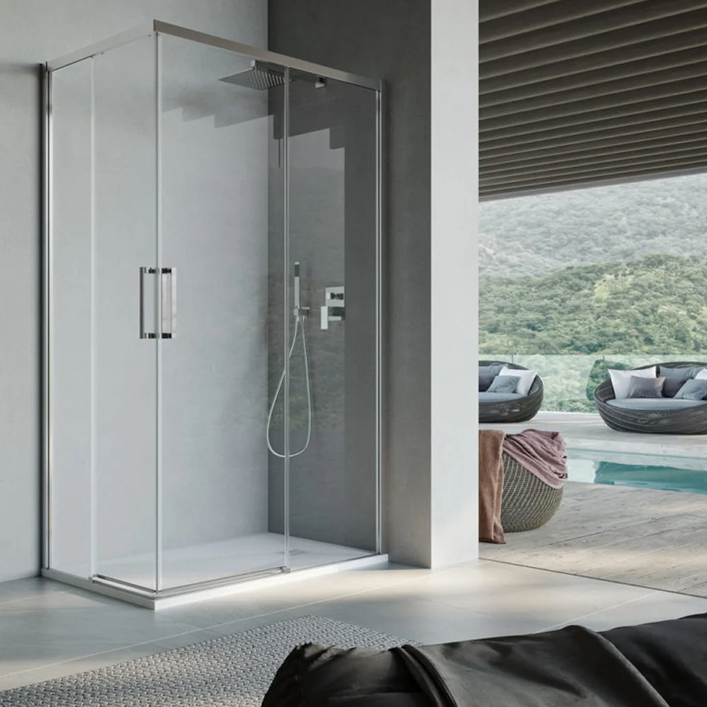 Square shower enclosure corner sliding opening cm 75x120 Lauren model 8 mm tempered glaswerk - RIGHT SIDE