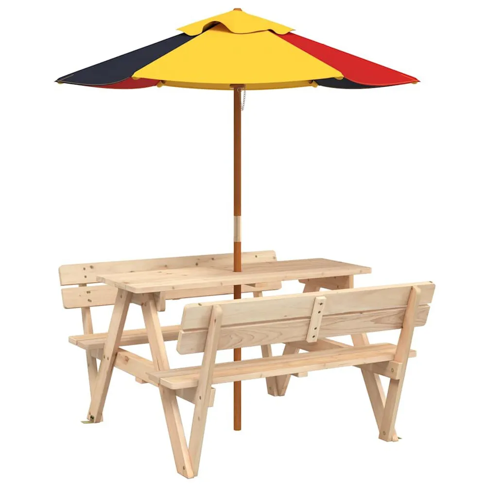 Picknicktafel voor 4 kinderen met parasol massief vurenhout met Geïntegreerde Parasol Gat