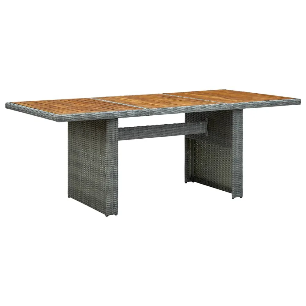 Tuintafel poly rattan en massief acaciahout lichtgrijs met Glas Houten Blad