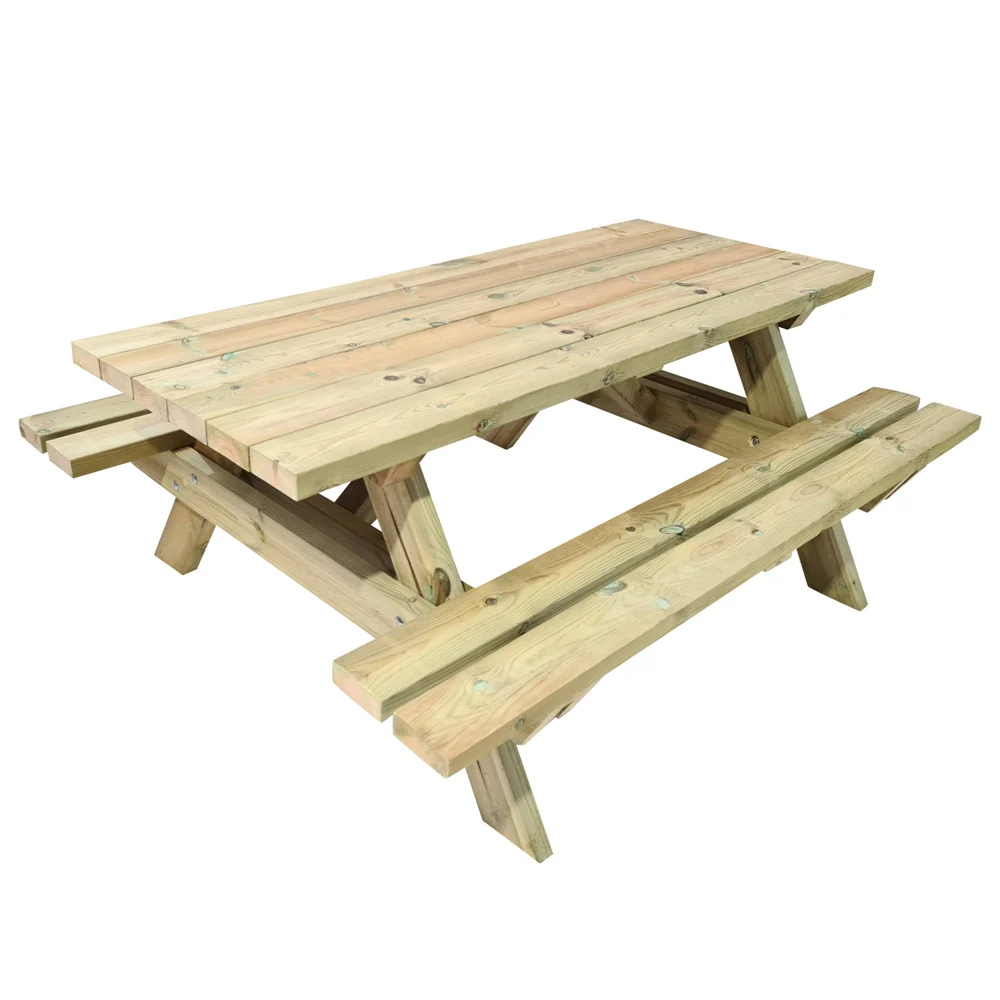 Wooden picnic table public use