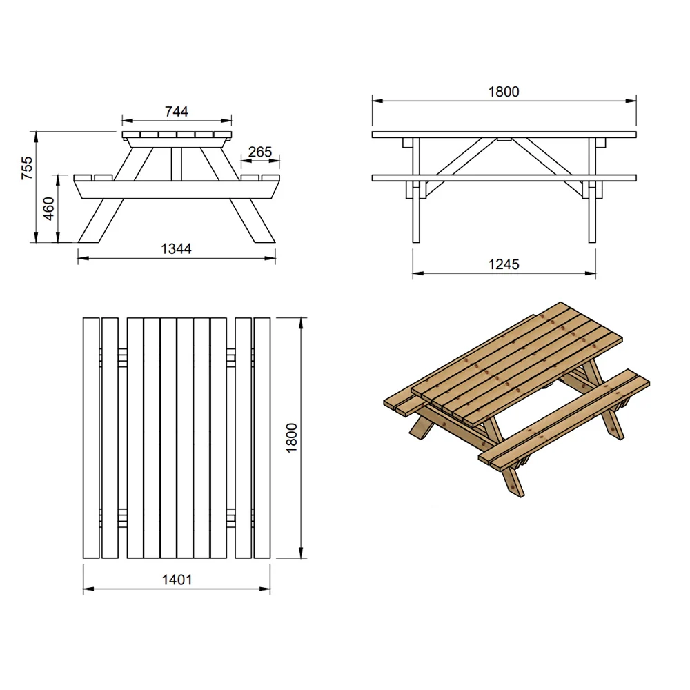 Wooden picnic table public use