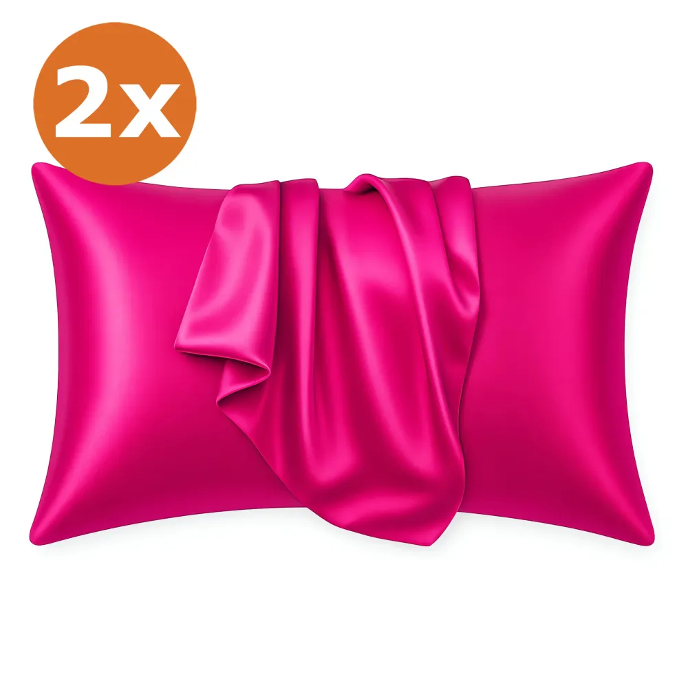 2 STUKS - Satijnen kussensloop Fuchsia 60 x 70 cm hoofdkussen formaat - Satin pillow case / Zijdezachte kussensloop van sa...