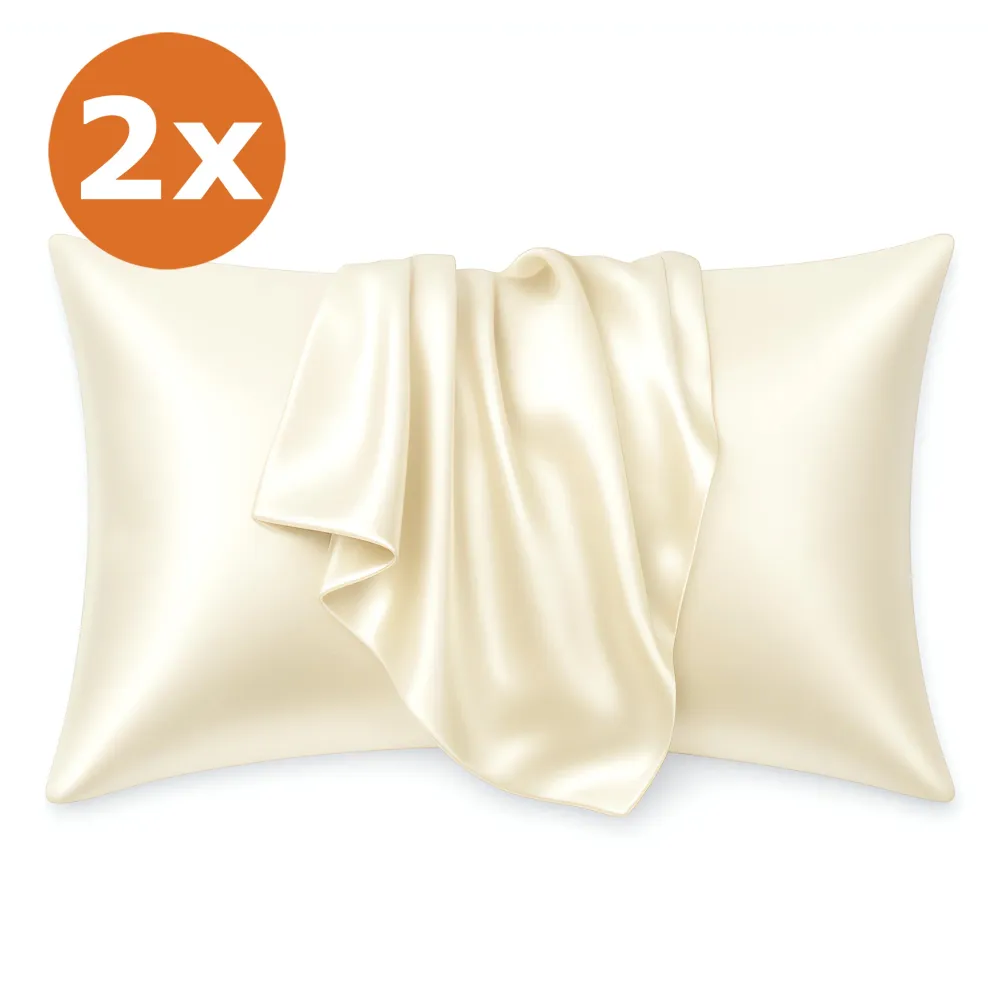 2 STUKS - Satijnen kussensloop Ivoor 60 x 70 cm hoofdkussen formaat - Satin pillow case / Zijdezachte kussensloop van satijn