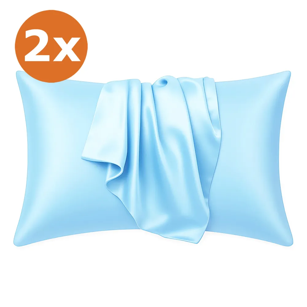 2 STUKS - Satijnen kussensloop Lichtblauw 60 x 70 cm hoofdkussen formaat - Satin pillow case / Zijdezachte kussensloop van...