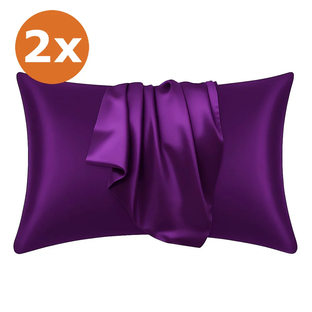 2 STUKS - Satijnen kussensloop Paars 60 x 70 cm hoofdkussen formaat - Satin pillow case / Zijdezachte kussensloop van satijn