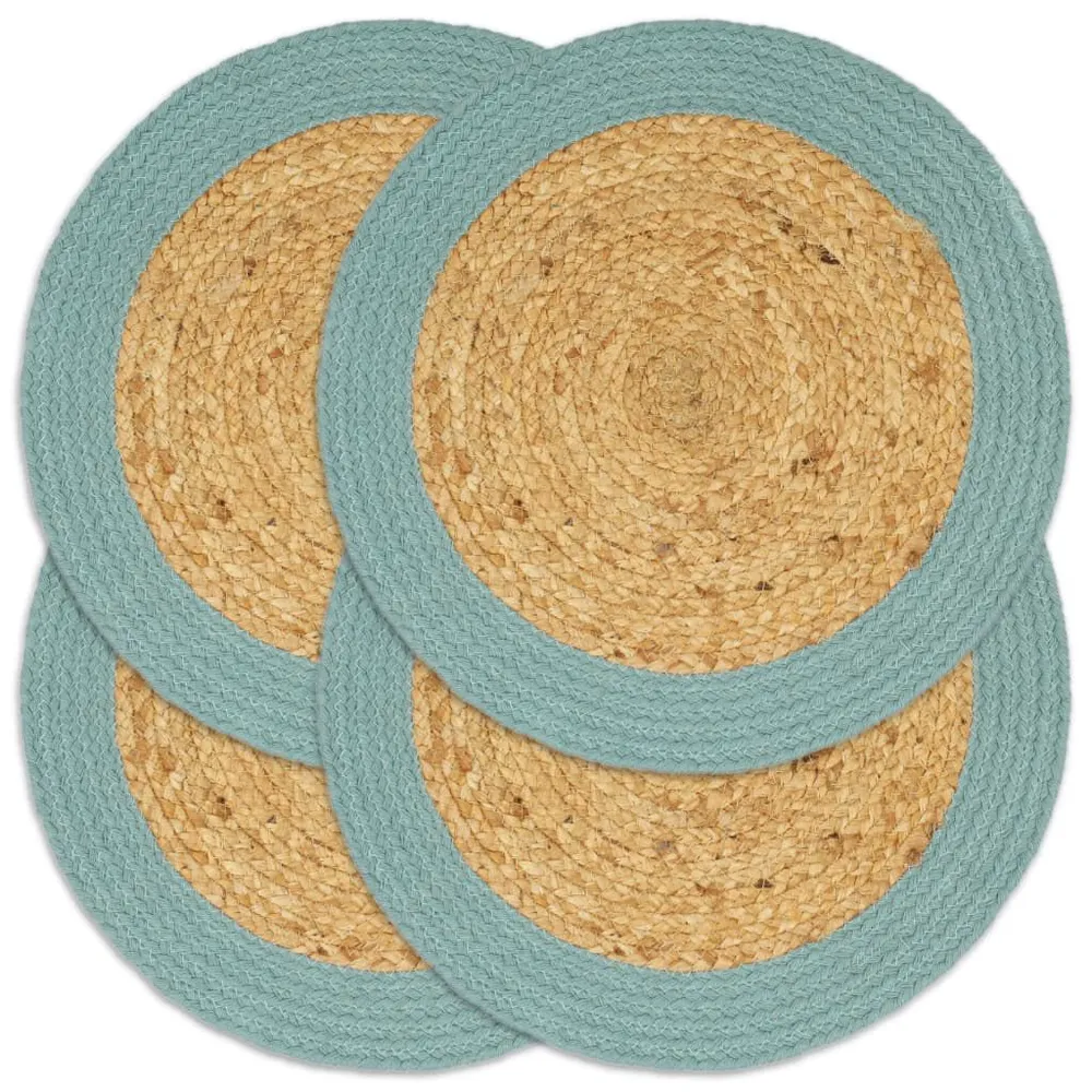 Placemats 4 st 38 cm jute en katoen natuurlijk en groen
