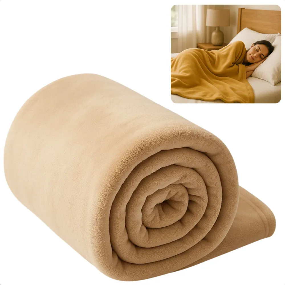 Cheqo® Fleece Deken - Fleece Plaid - 150 X 200 CM - Super Zacht - Polyester Fleece - Wasmachine Wasbaar - Beige Kleur - Ti...