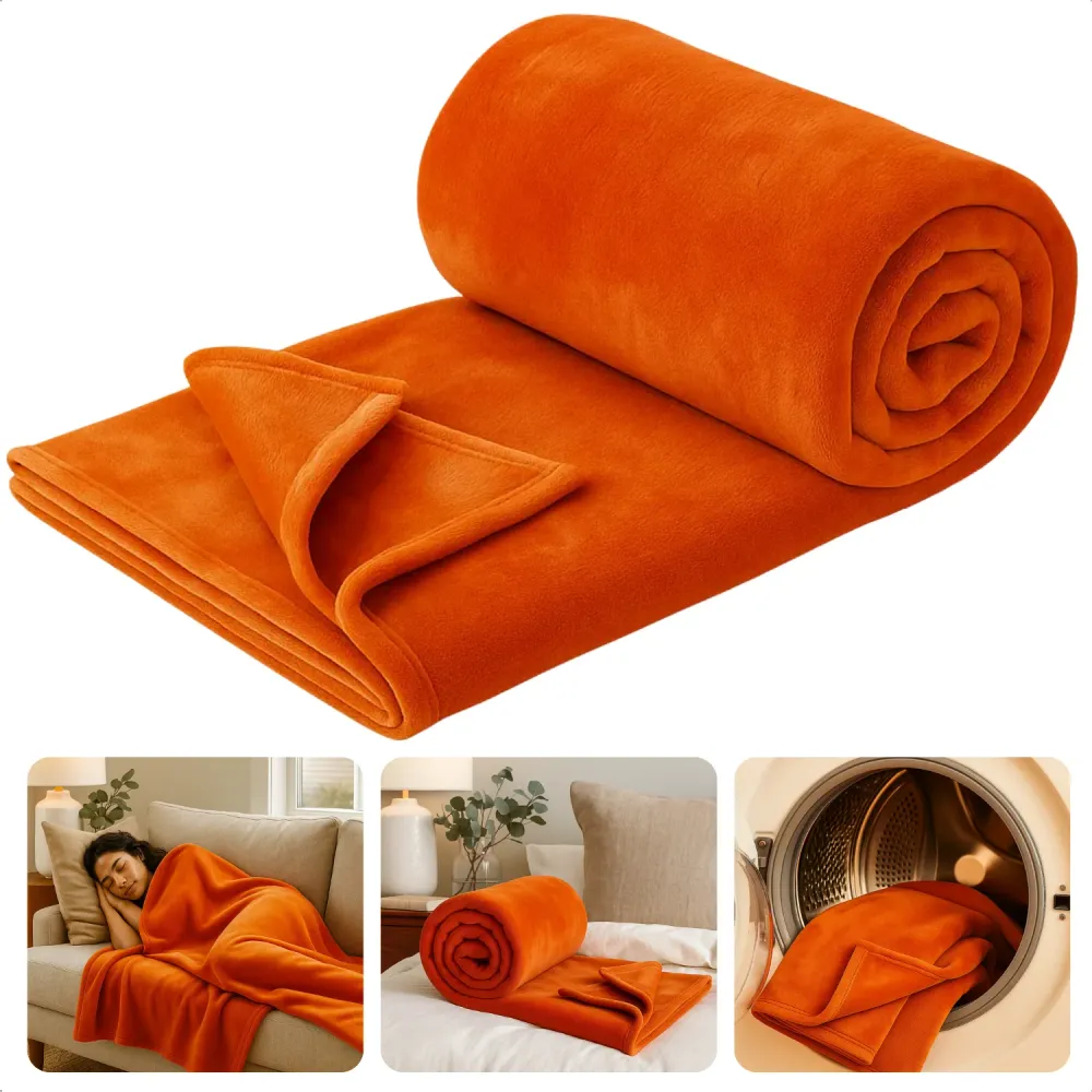 Cheqo® Fleece Deken - Plaid Flannel - Terracotta Oranje - 150 x 200 cm - Comfortabele Plaid - Zachte Textuur - Hoogwaardig...
