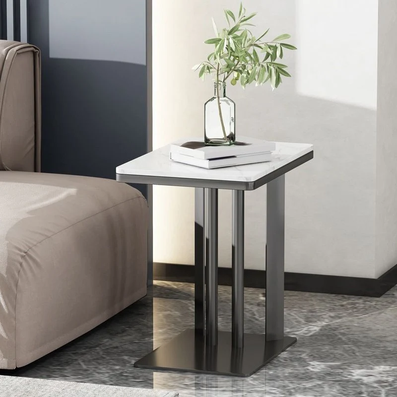 Contemporary Metalen C Side Table Slate Top Rectangular Side Table