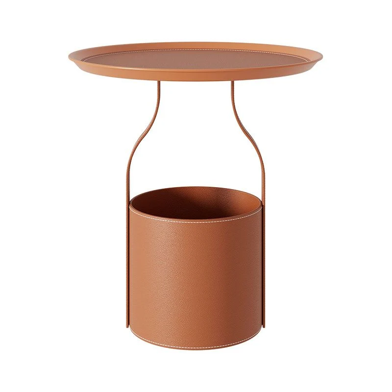 Van metaal Round Tray Top Side Table 20.9" Tall Leather Pedestal End Table Storage voor Binnen en Buiten White
