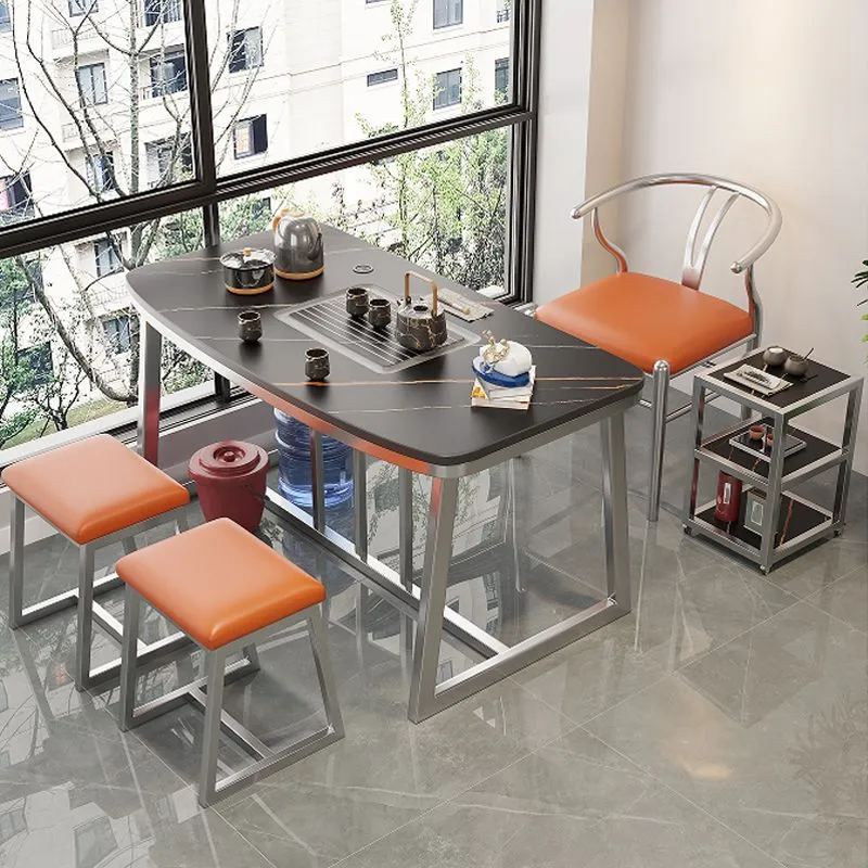Van metaal Traditional Luxury Rectangle Table Sintered Stone Table,47"L x 21"W x 29"H