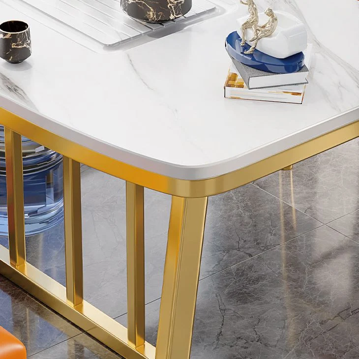 Van metaal Traditional Luxury Rectangle Table Sintered Stone Table,47"L x 21"W x 29"H
