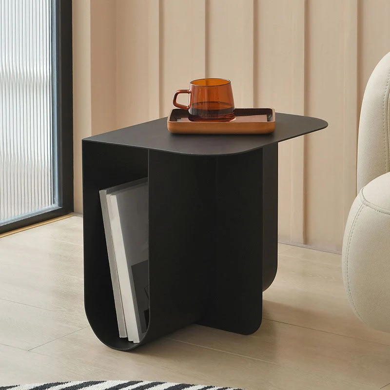 Verstelbare 15" Tall Mid-Century Metaal Rectangle Top Side Table Abstract End Table Storage Black