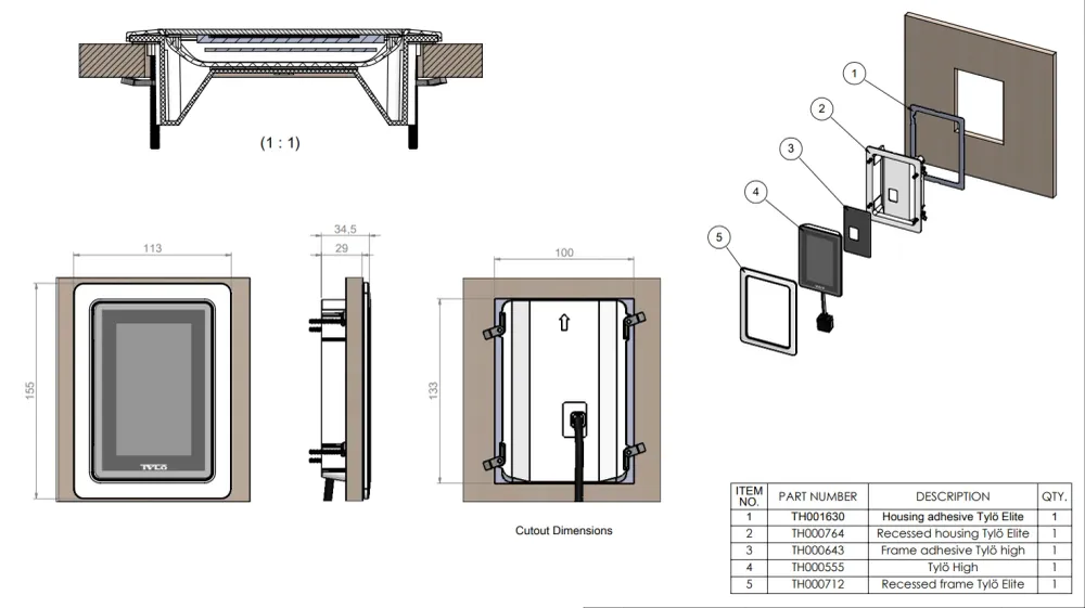 Inbouwframe Elite Pure bedieningspaneel Tylo