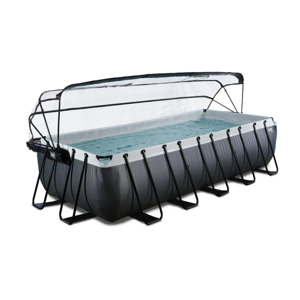 EXIT Koolzwart Leather zwembad 540x250x122cm met zandfilterpomp en overkapping en warmtepomp - zwart 5 kg Emmer