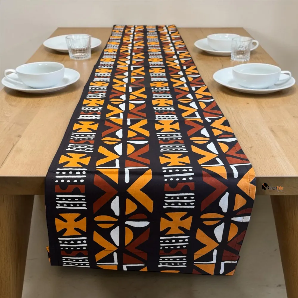 Afrikaanse print tafelloper - Tafelkleed - Bruin Cross Bogolan
