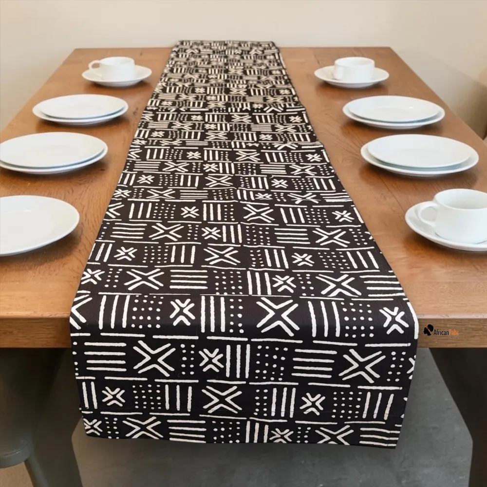 Afrikaanse print tafelloper - Tafelkleed - Zwart Wit X Bogolan
