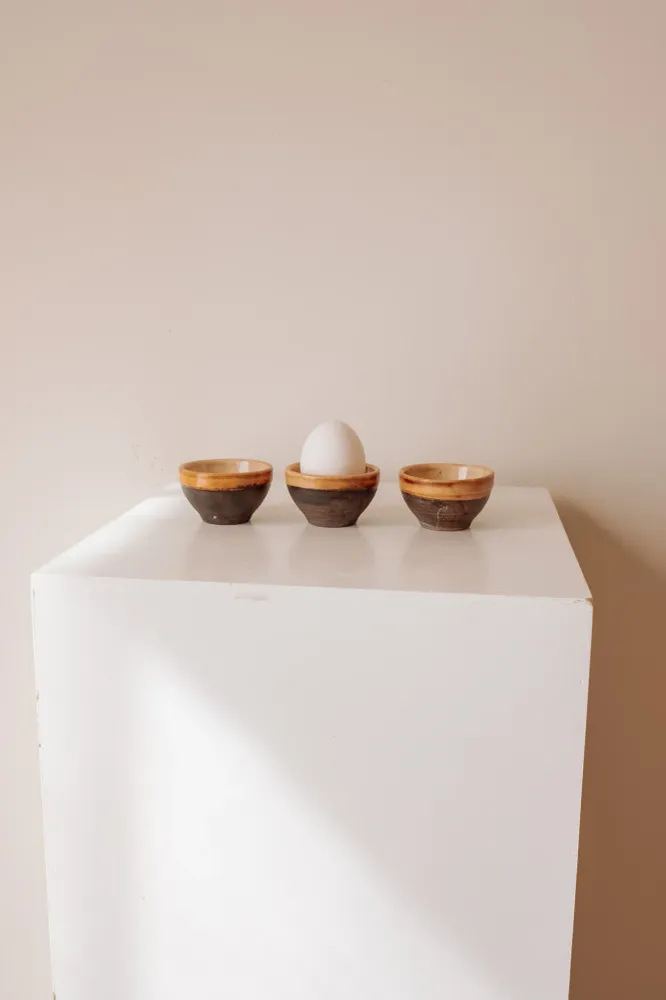 Vintage keramieken eierdopjes, set van 3